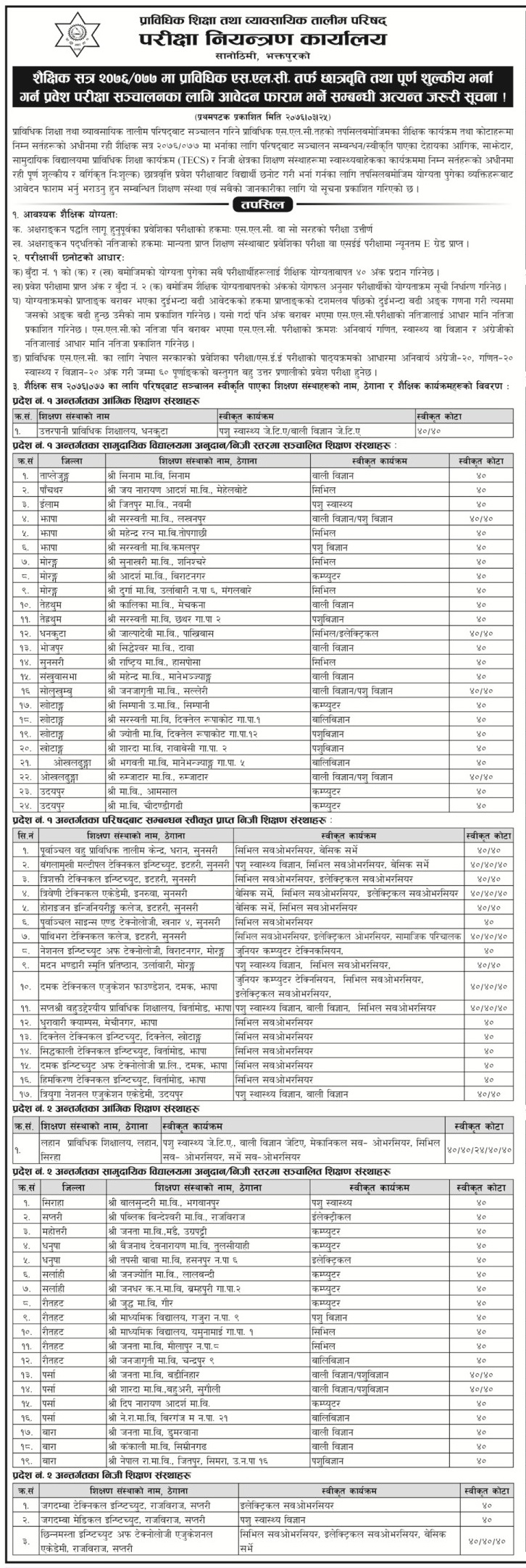 TSLC Entrance Exam Center Notice 2076 From CTEVT tslc-entrance-exam-center-notice-2076-from-ctevt
